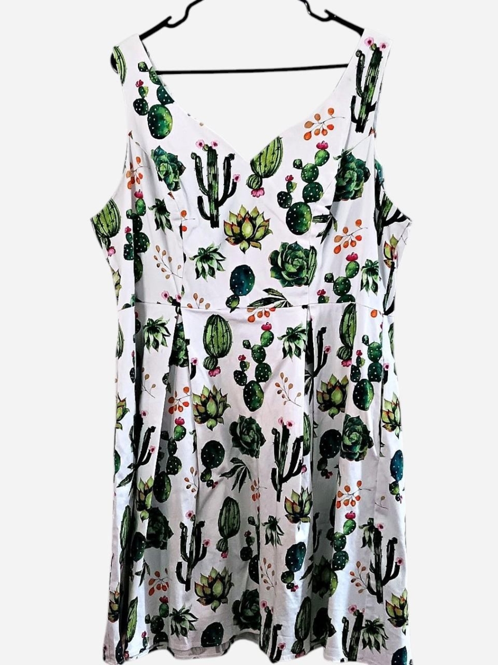 White Cactus & Succulent Print Midi Dress